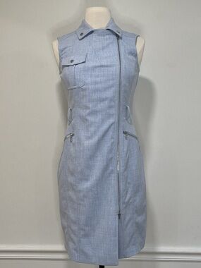 Calvin Klein zip-front blue moto-style sheath dress removable belt plus 16 nwot